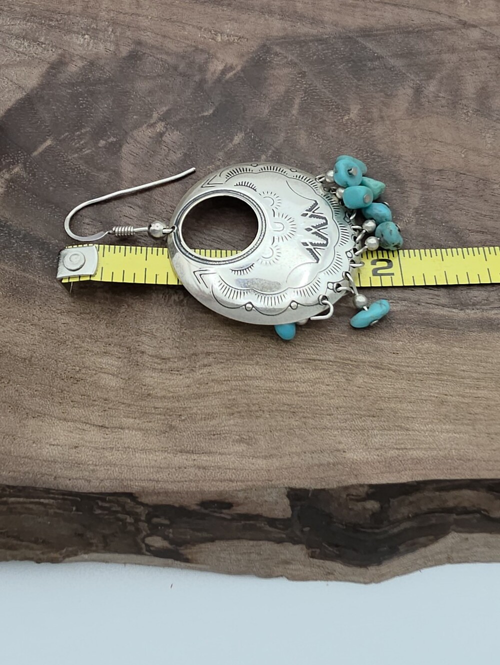 Carolyn Pollack Relios 925 Sterling Silver Turquoise Disc Dangle Earrings Native - Picture 5 of 6